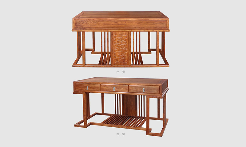  別墅中式家居書房裝修實木書桌效果圖