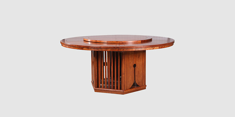 中式餐廳裝修天地圓臺餐桌紅木家具效果圖